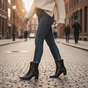 Y2k 90s Isotoner Womens Sz 8 M Patchwork Leather Ankle Boots Platform Block Heel